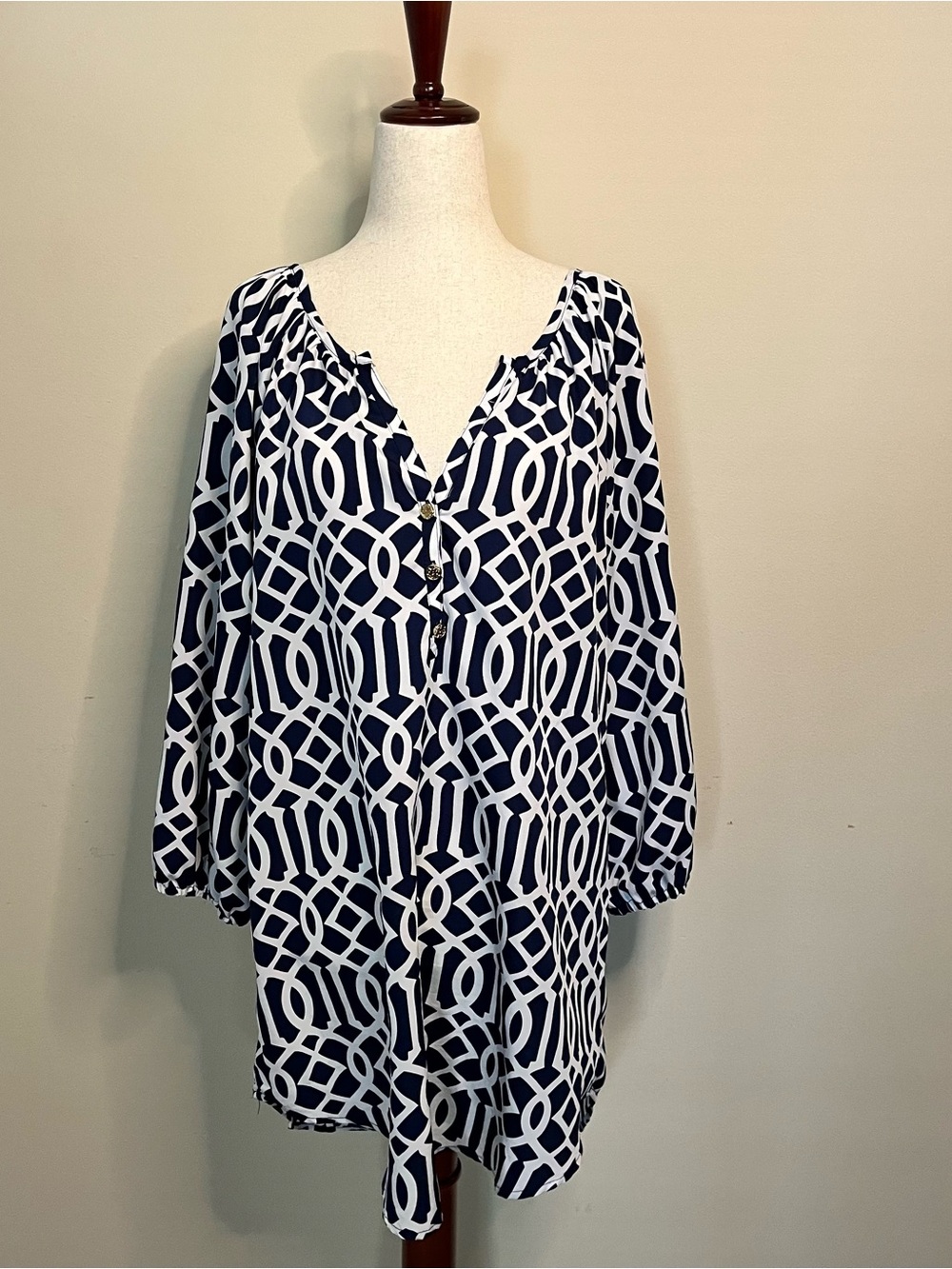 Mud Pie Navy and White Geometric Print Tunic